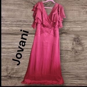 Jovani Fuchsia Ruffled Maxi Dress #Flutter sleeve gown Size 12
